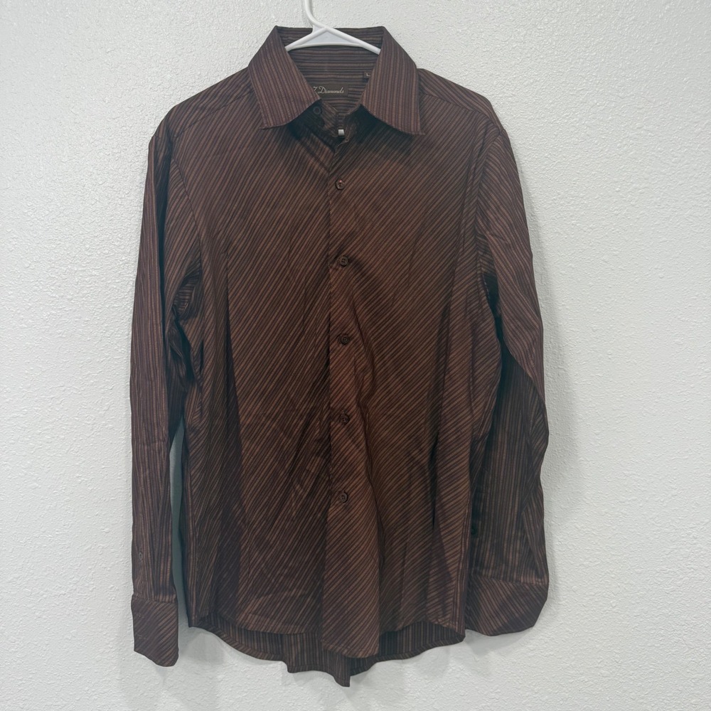 7 Diamonds Brown Gold Metallic Pinstripe Button Down Shirt Womens Large Stretch